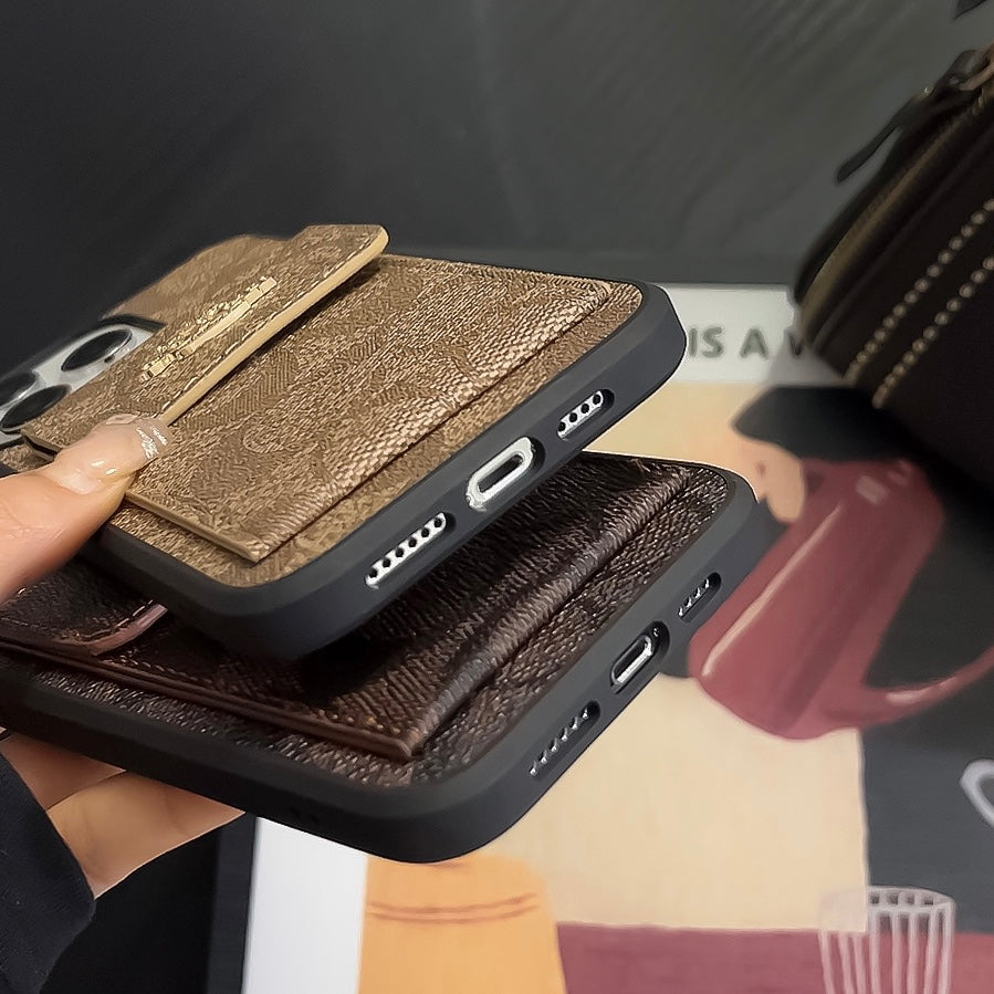 クラシック iPhone ケース カードホルダー付きウォレット ライトブラウン -SZK240425