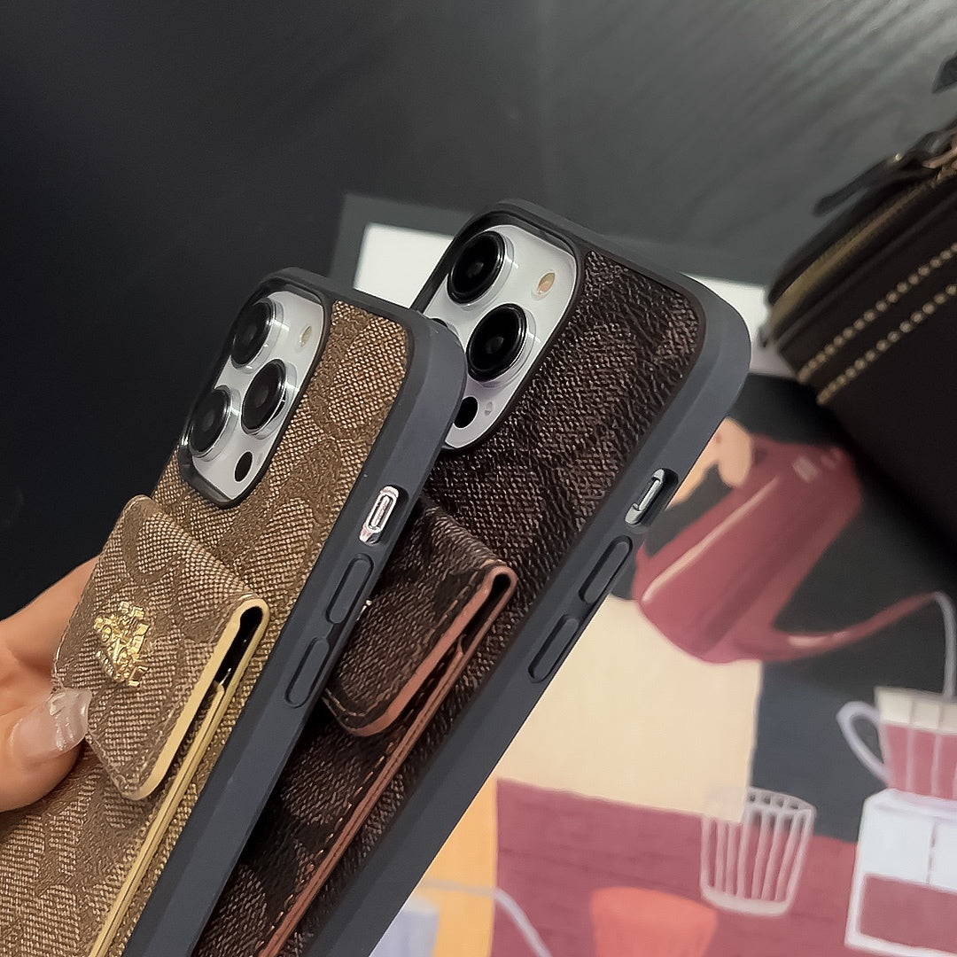 クラシック iPhone ケース カードホルダー付きウォレット ライトブラウン -SZK240425