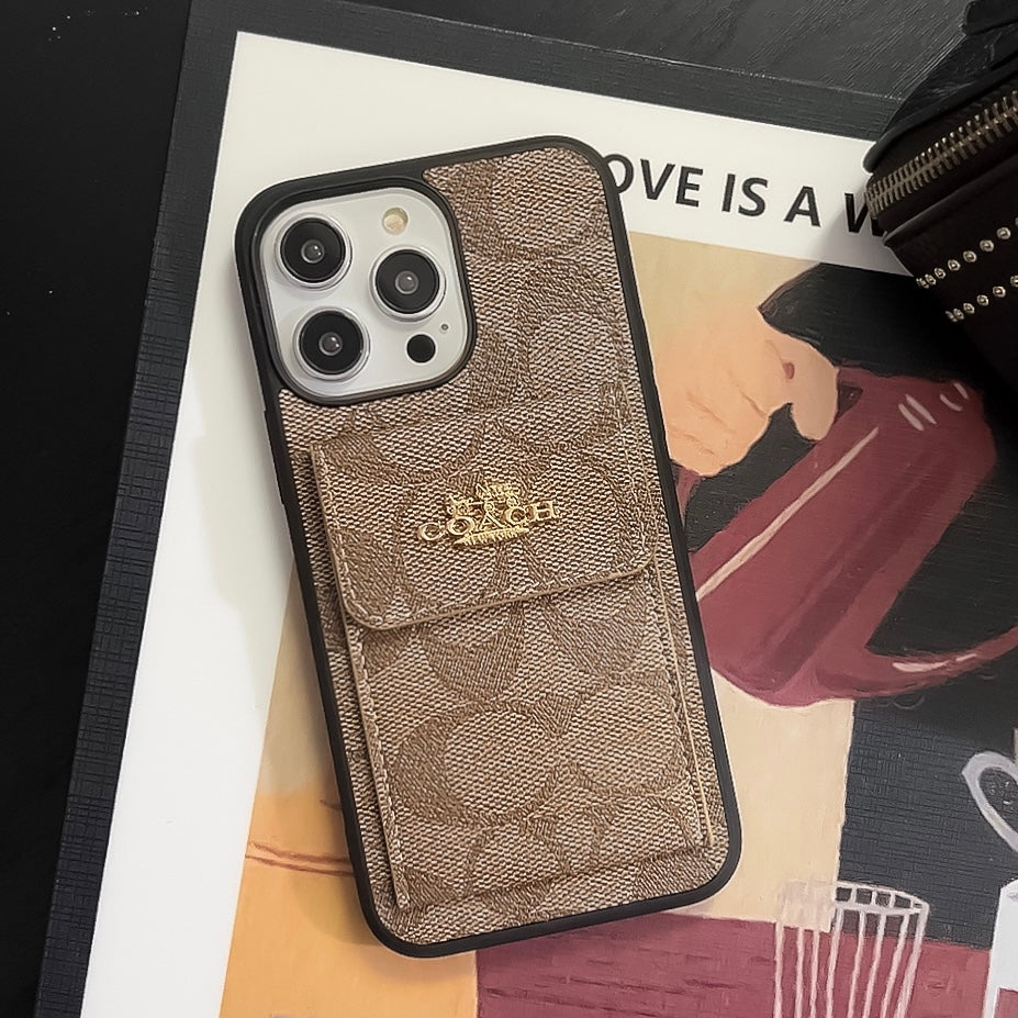 クラシック iPhone ケース カードホルダー付きウォレット ライトブラウン -SZK240425