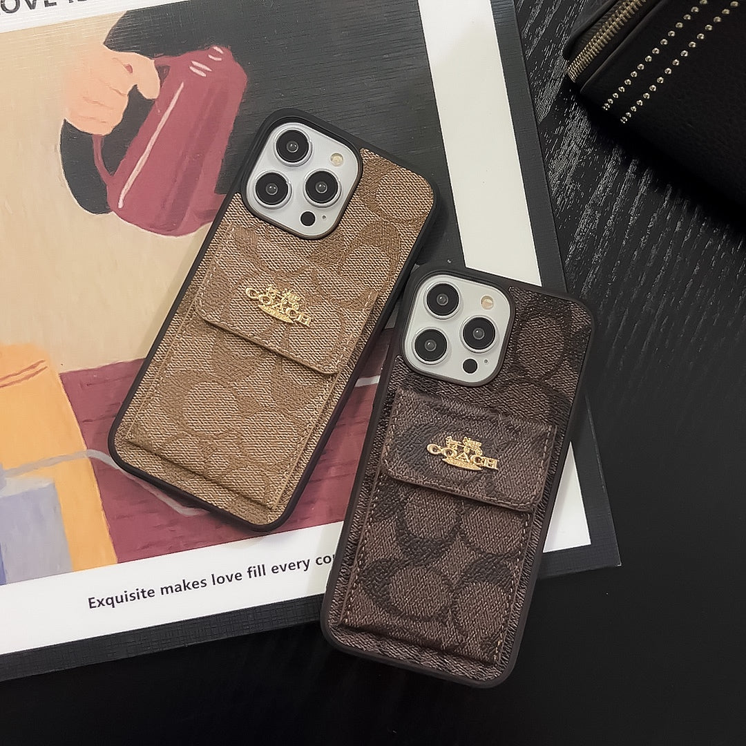 クラシック iPhone ケース カードホルダー付きウォレット ライトブラウン -SZK240425