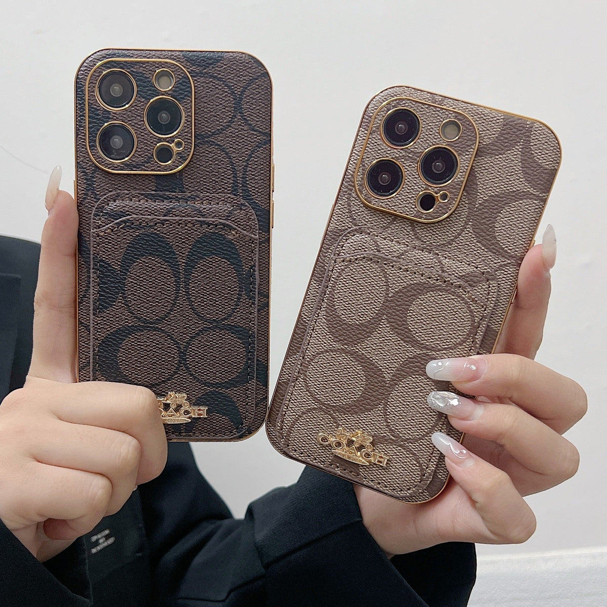 クラシック iPhone ケース カードホルダー付き コーヒー -KB241651