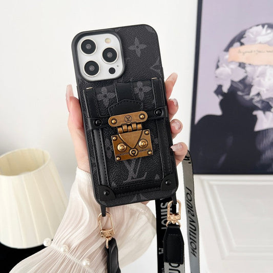 ラグジュアリー ブラック & ホワイト クロスボディ チェーン iPhone ケース