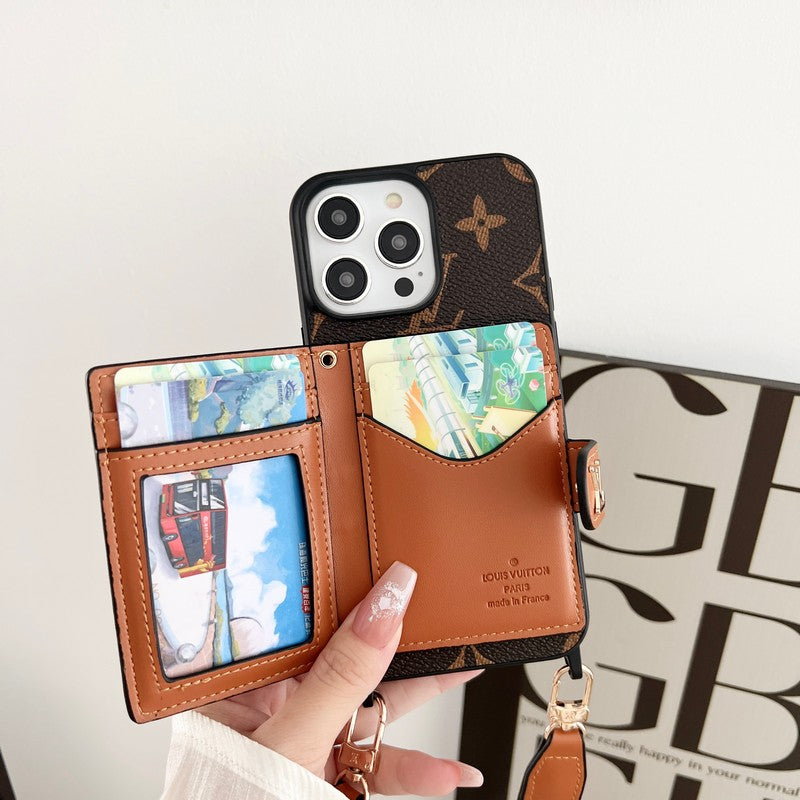 ラグジュアリー カード バッグ チェーン クラシック ブラウン iPhone ケース