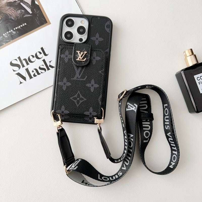 Luksuzna črno & bela torba za kartice čez ramo, etui za iPhone