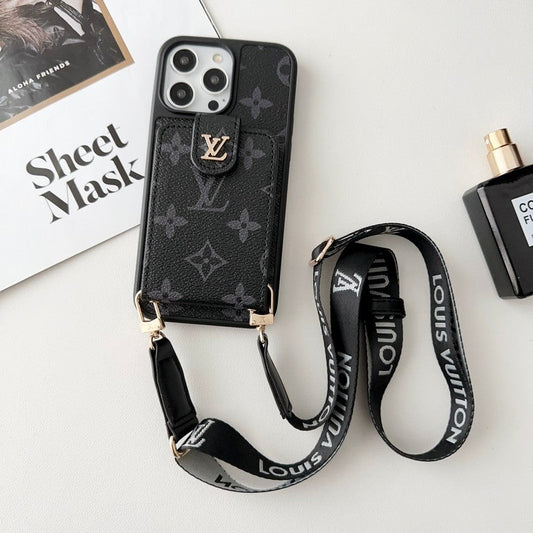 Luksuzna črno & bela torba za kartice čez ramo, etui za iPhone