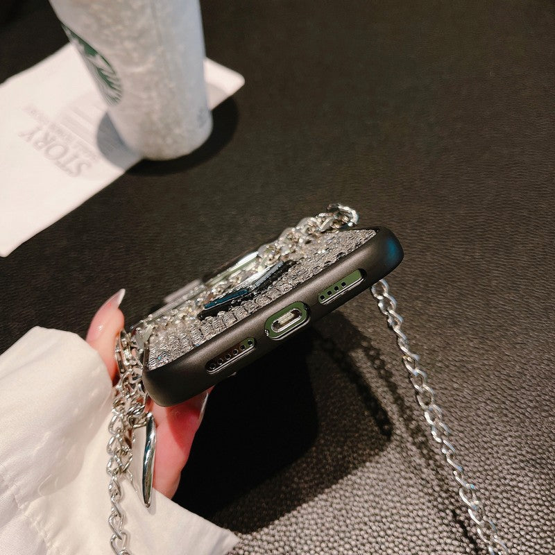ラグジュアリー ダイヤモンド クロスボディ チェーン iPhone ケース