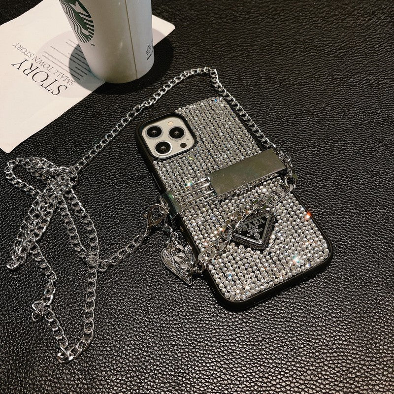 ラグジュアリー ダイヤモンド クロスボディ チェーン iPhone ケース