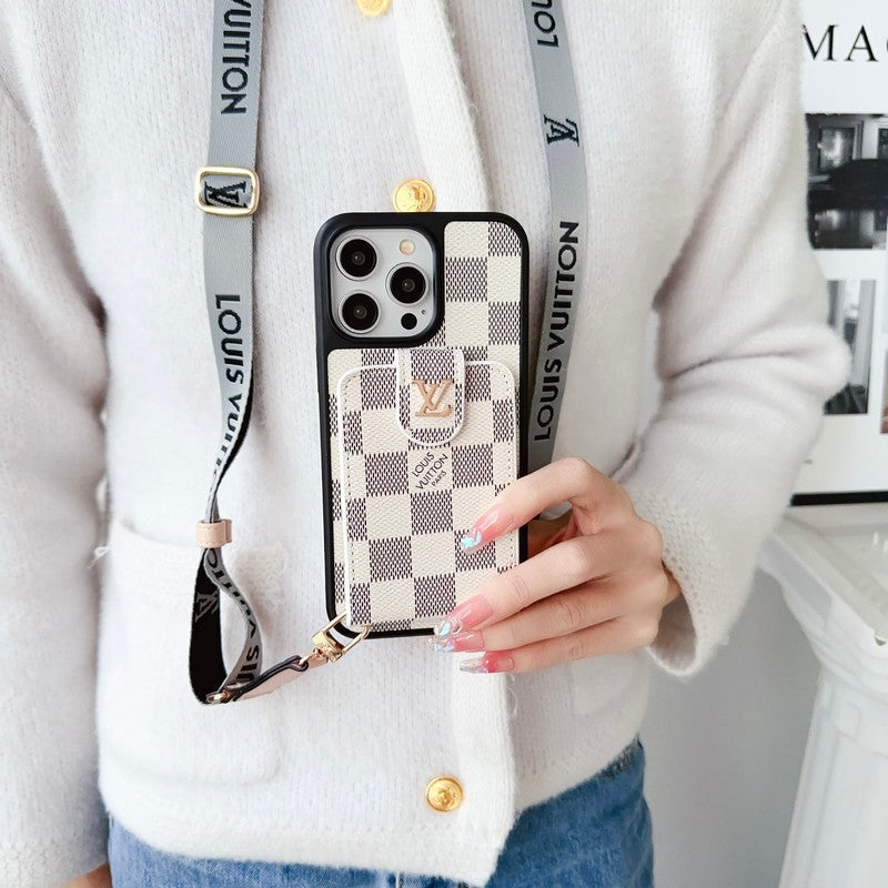 Luksuzna črno & bela torba za kartice čez ramo, etui za iPhone
