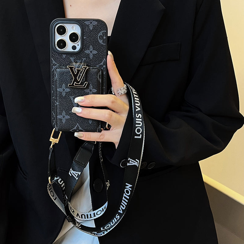 ラグジュアリー カード バッグ チェーン ブラック iPhone ケース