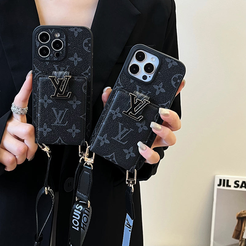 ラグジュアリー カード バッグ チェーン ブラック iPhone ケース