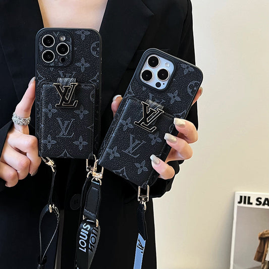 ラグジュアリー カード バッグ チェーン ブラック iPhone ケース