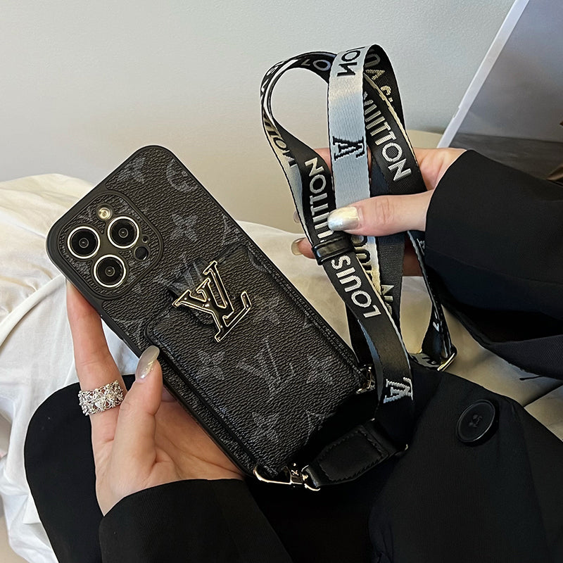 ラグジュアリー カード バッグ チェーン ブラック iPhone ケース