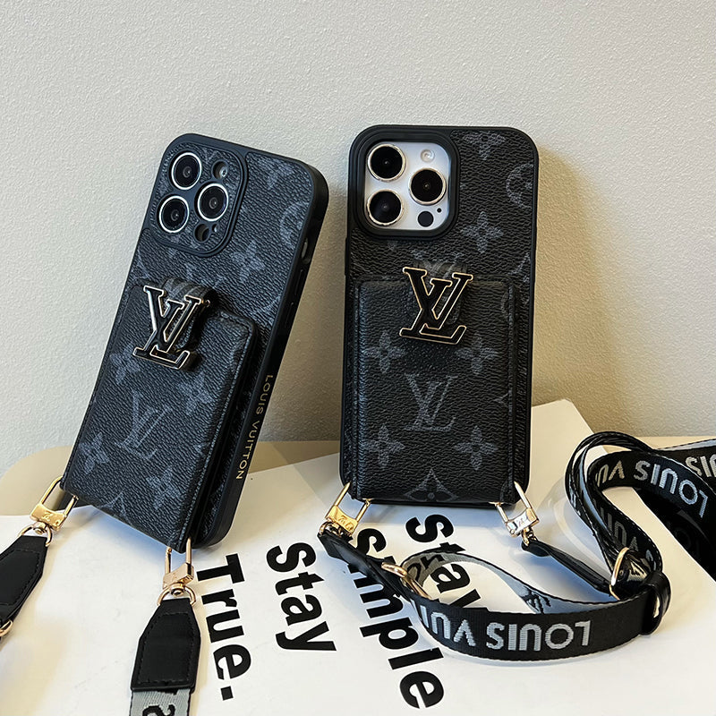 ラグジュアリー カード バッグ チェーン ブラック iPhone ケース
