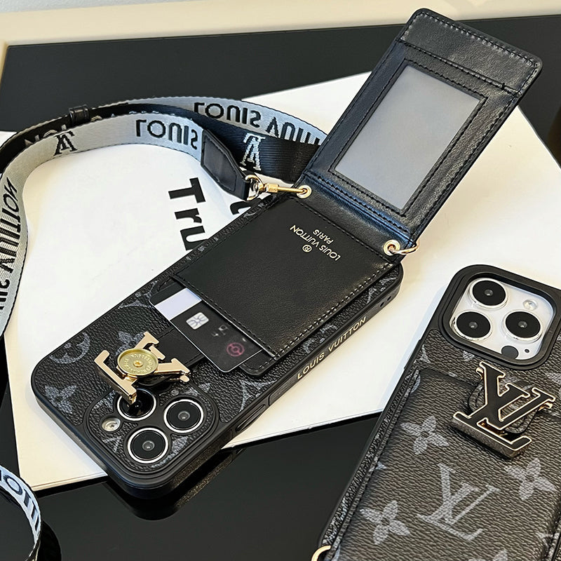 ラグジュアリー カード バッグ チェーン ブラック iPhone ケース