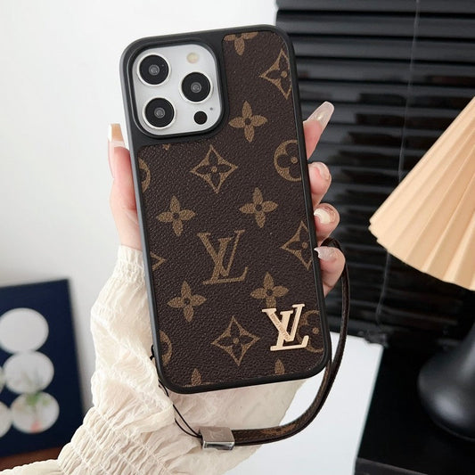 ラグジュアリー クラシック ブラウン ハンド チェーン iPhone ケース