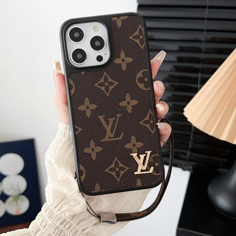 ラグジュアリー クラシック ブラウン ハンド チェーン iPhone ケース