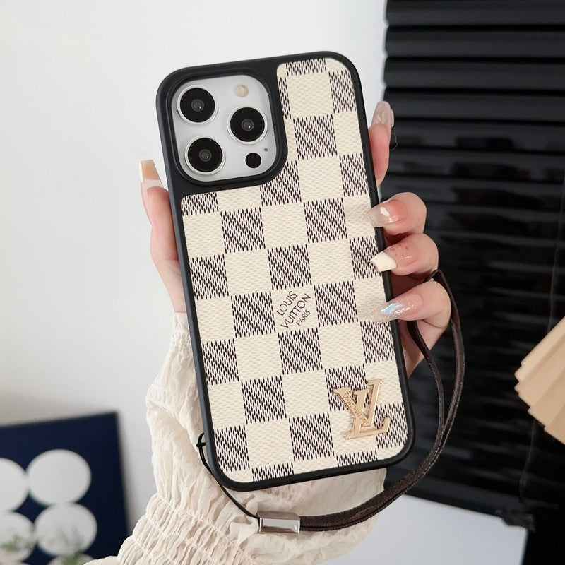 Luxe zwart & wit iPhone-hoesje met handketting
