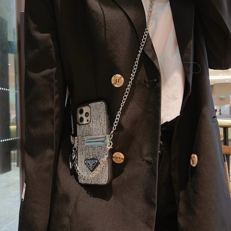 ラグジュアリー ダイヤモンド クロスボディ チェーン iPhone ケース