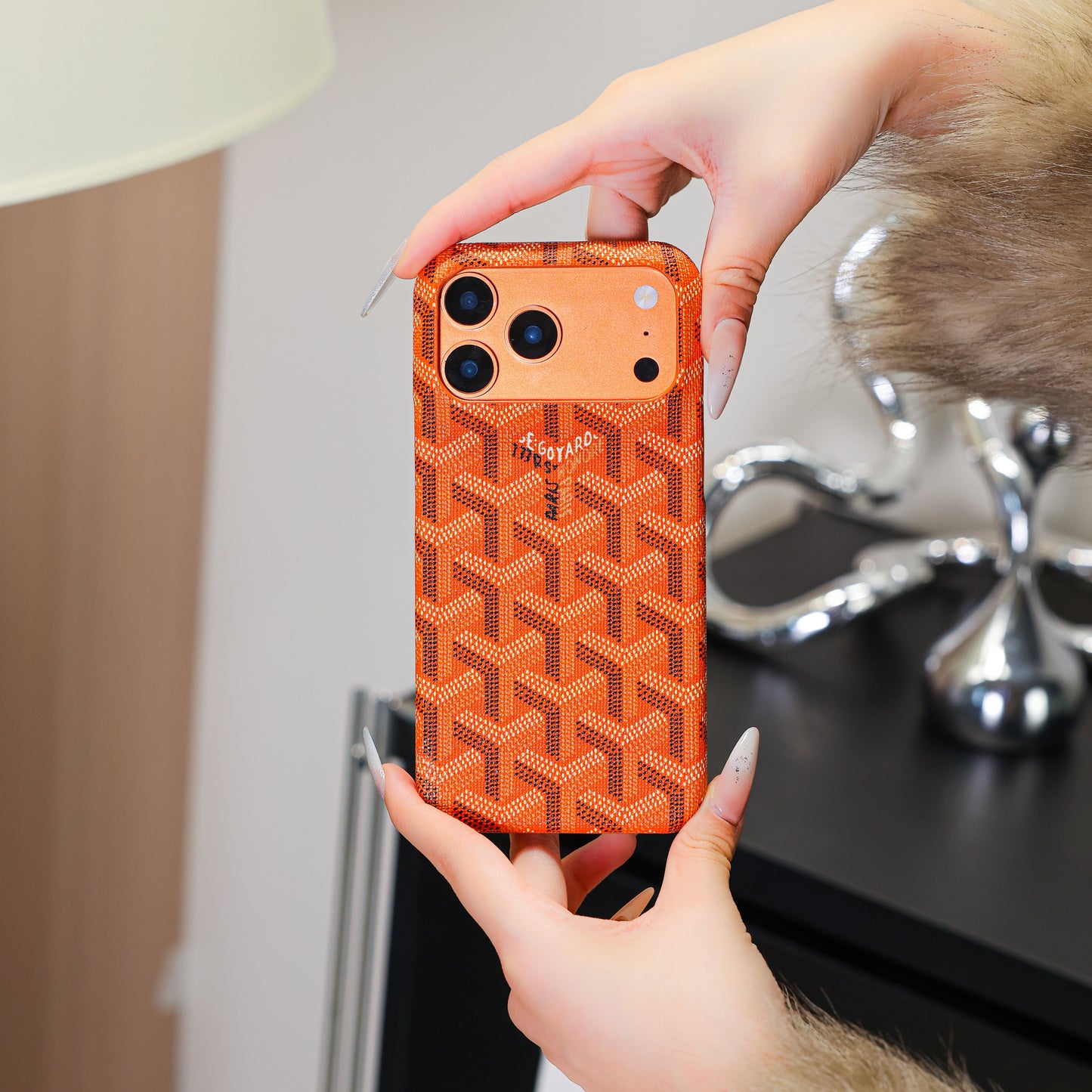 Luksus teksturert oransje iPhone-deksel – støtsikkert stilig beskyttelsesdeksel