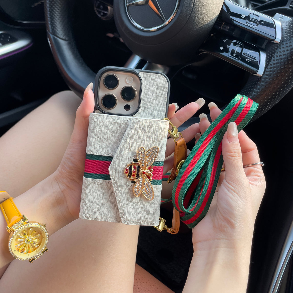 Capa crossbody premium avançada para iPhone com suporte para cartão & Alça de ombro