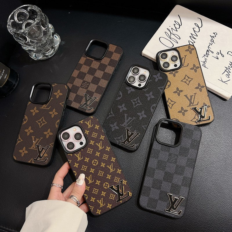 Luksus sort logo læder etui til iPhone
