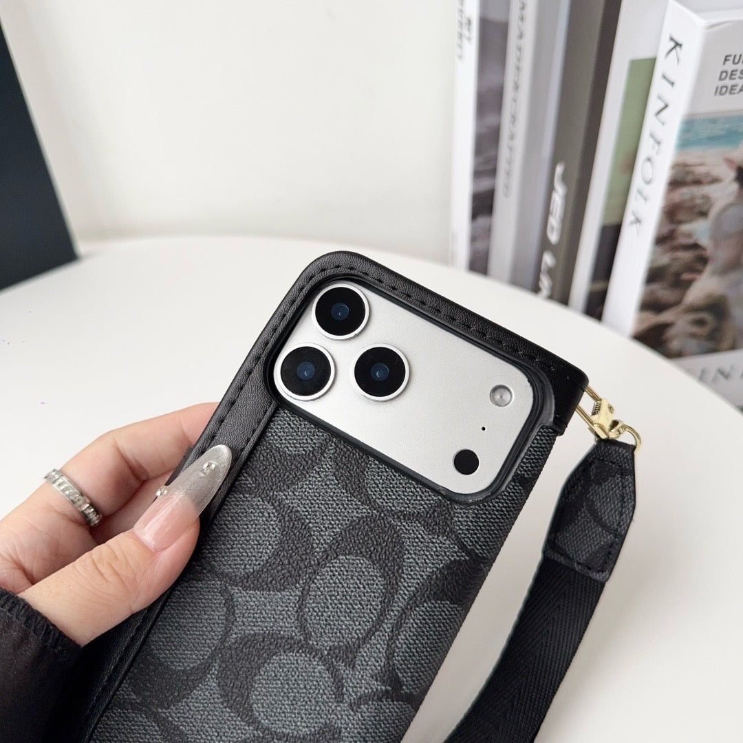 CO 高級柄ウォレット iPhone ケース カードホルダーとストラップ付き