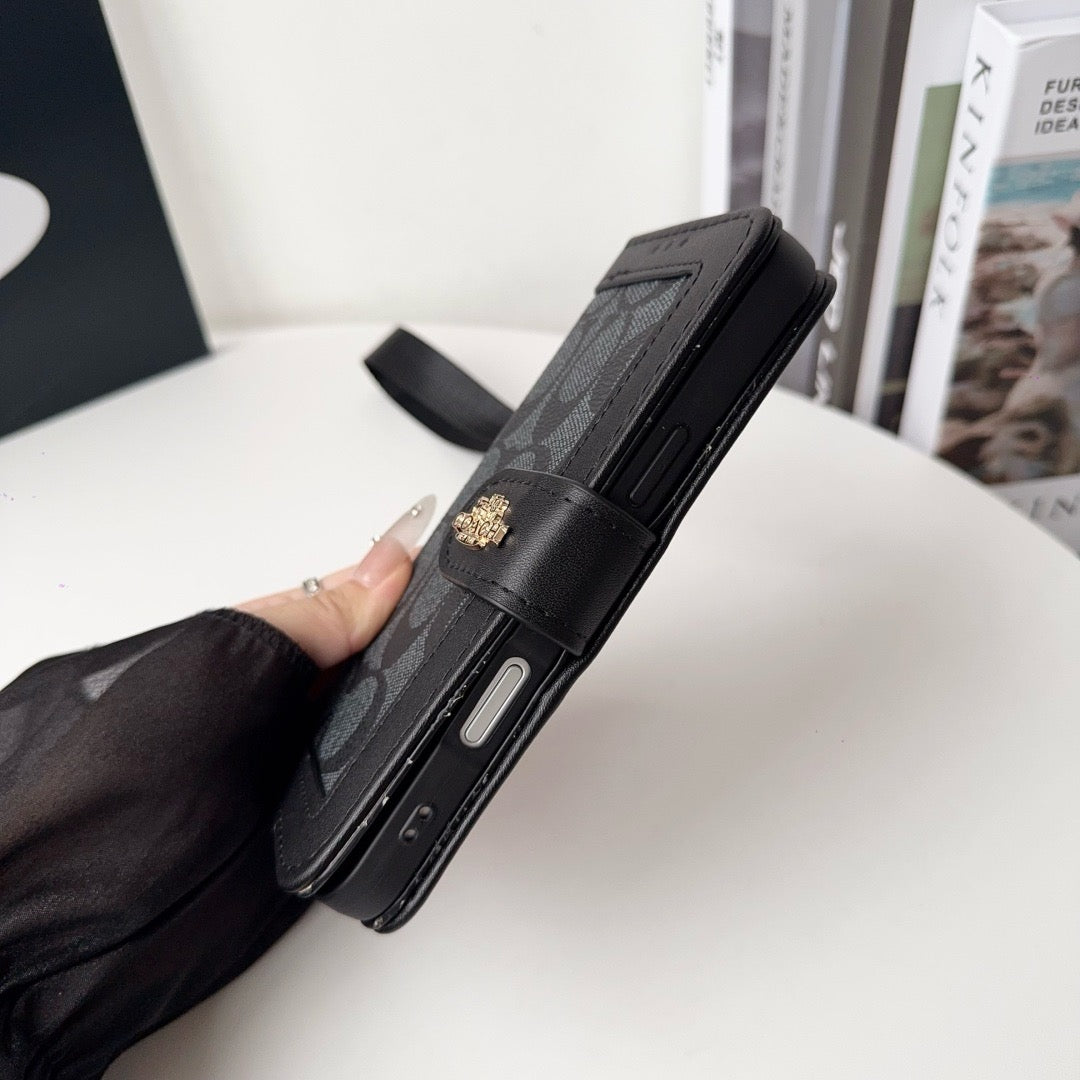CO 高級柄ウォレット iPhone ケース カードホルダーとストラップ付き