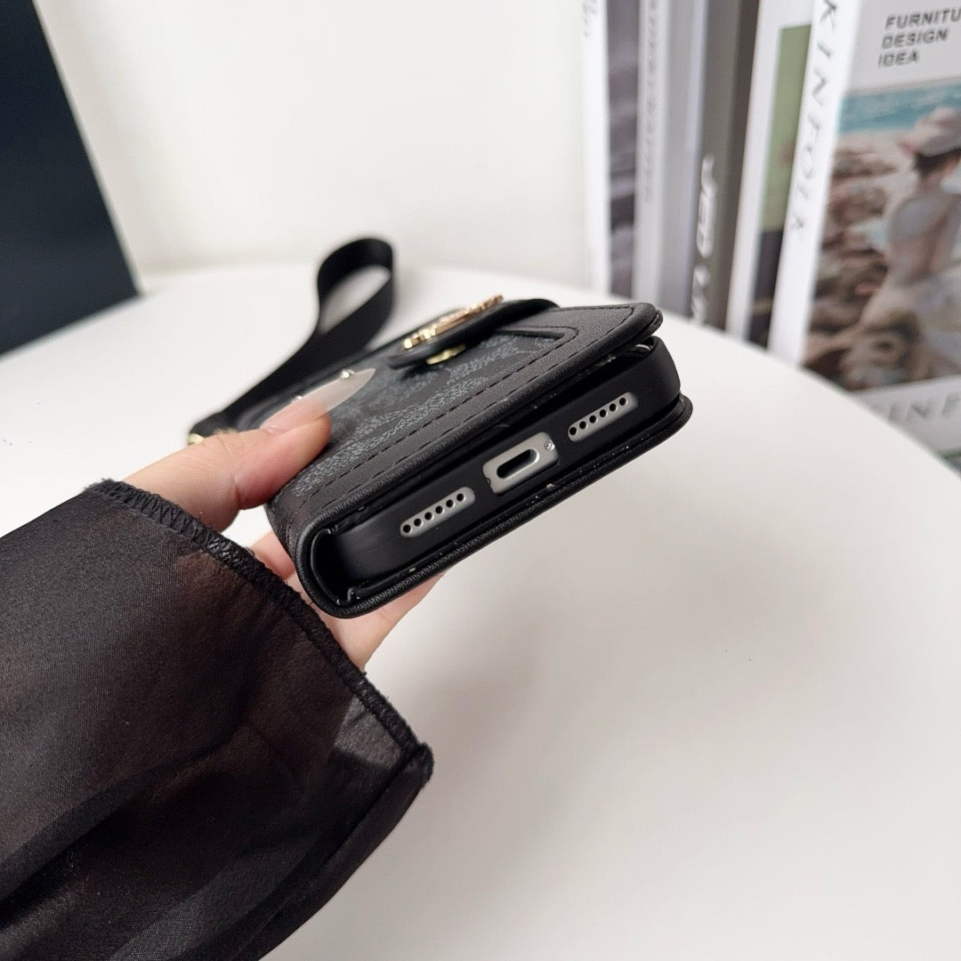 CO 高級柄ウォレット iPhone ケース カードホルダーとストラップ付き