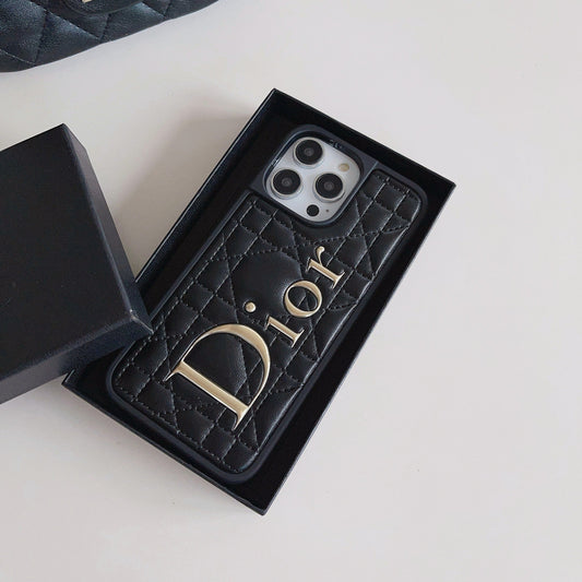 ファッションゴールドロゴレザーiPhoneケース