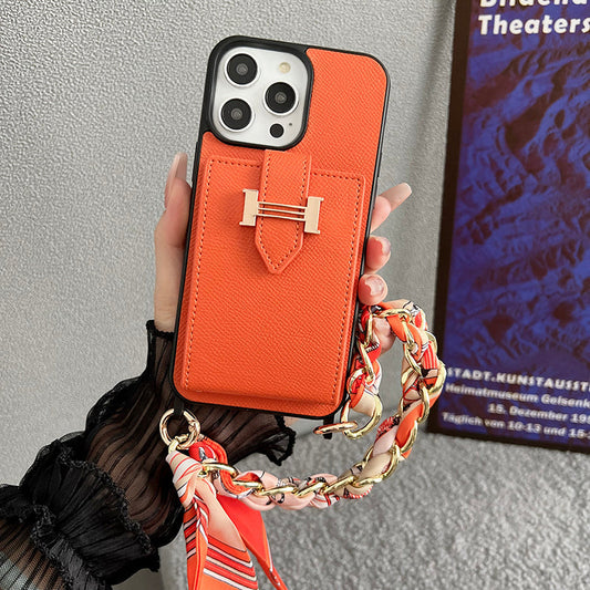 Hカードバッグ スカーフ レザーiPhoneケース