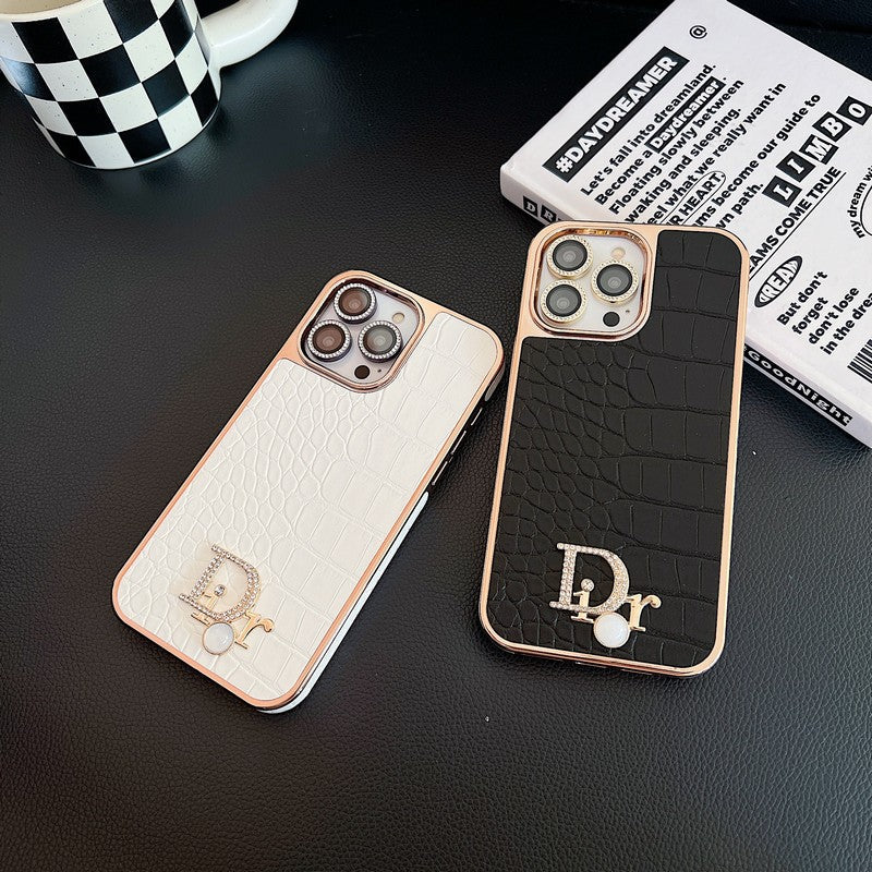 Logotipo de diamante de moda en oro rosa Funda y vinilo para iPhone