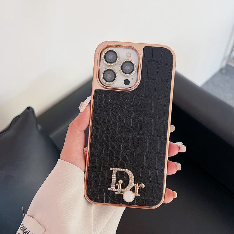 Logotipo de diamante de moda en oro rosa Funda y vinilo para iPhone