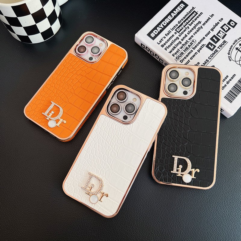 Logotipo de diamante de moda en oro rosa Funda y vinilo para iPhone