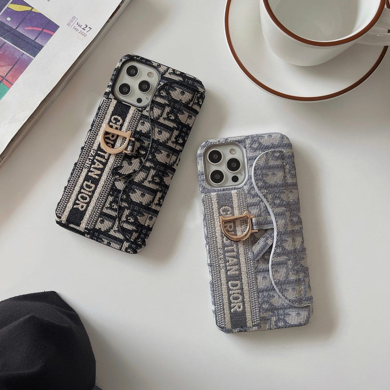 Capa para iPhone com bolsa de tecido cinza fashion preta &