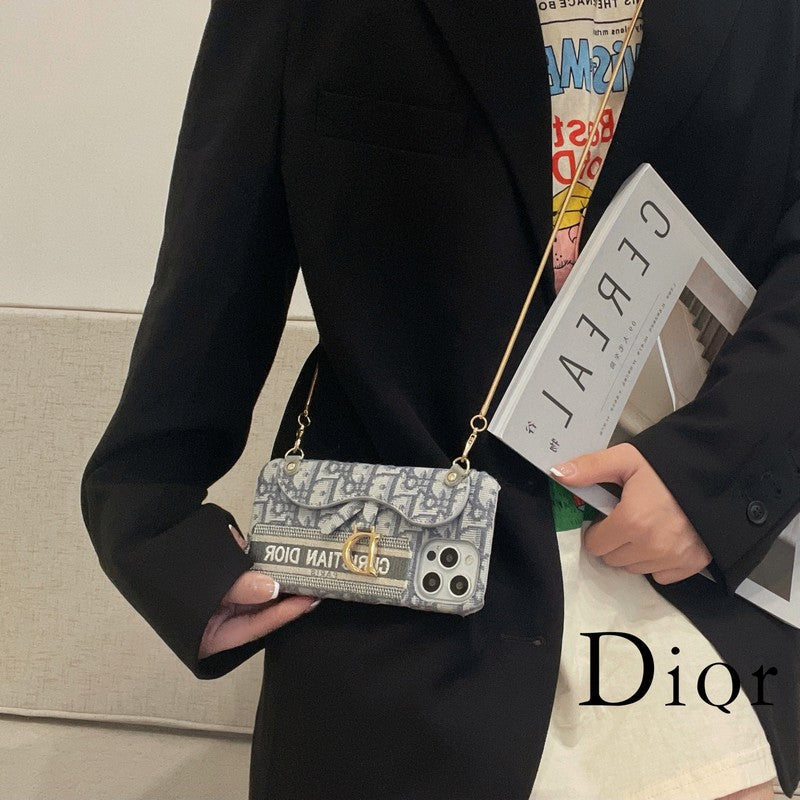 ファッション ブラック & グレー ファブリック カード バッグ クロスボディ iPhone ケース