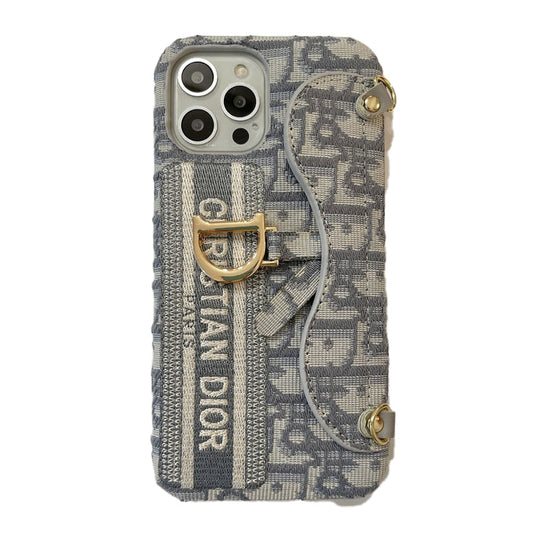 ファッション ブラック & グレー ファブリック カード バッグ クロスボディ iPhone ケース