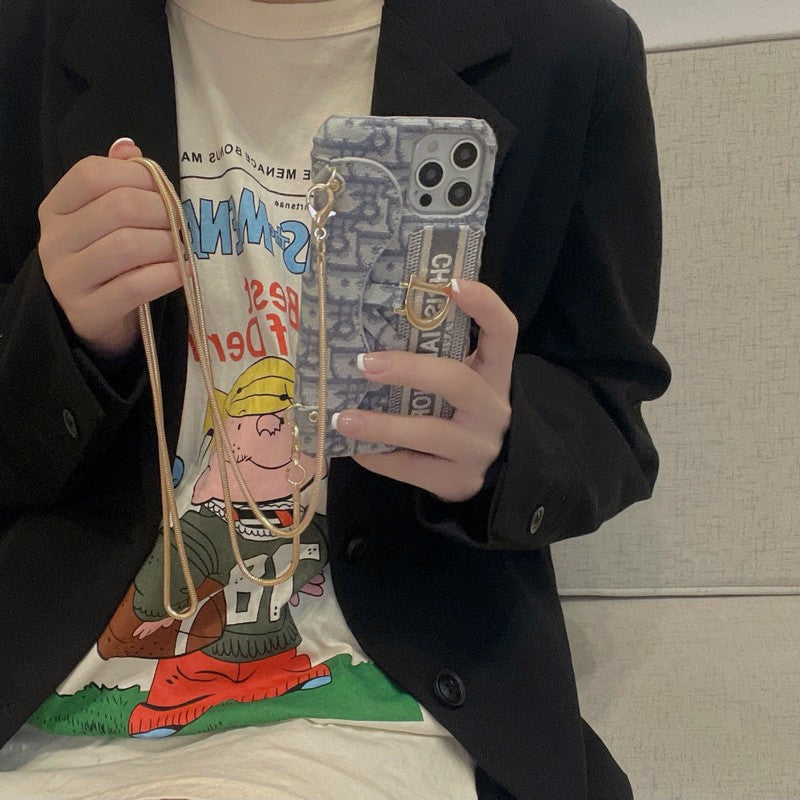 ファッション ブラック & グレー ファブリック カード バッグ クロスボディ iPhone ケース
