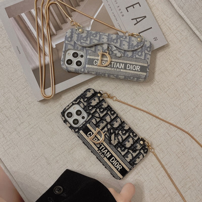 ファッション ブラック & グレー ファブリック カード バッグ クロスボディ iPhone ケース