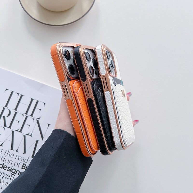 H ローズゴールド レザー iPhone ケース