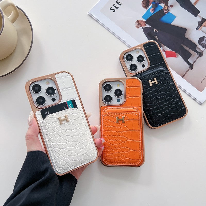 H ローズゴールド レザー iPhone ケース