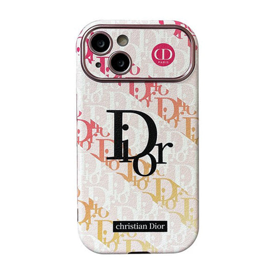 ファッションホワイト & ブラウンカラーレザーiPhoneケース