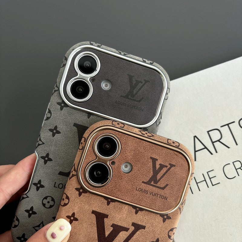 高級ブラウン & ブラックカラーレザーiPhoneケース