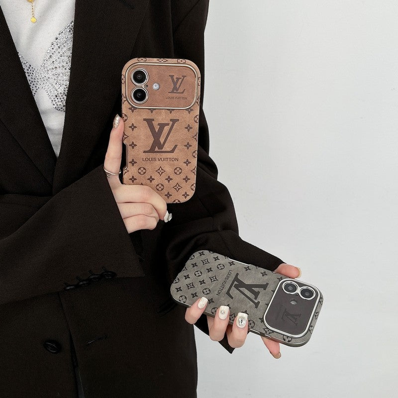 高級ブラウン & ブラックカラーレザーiPhoneケース