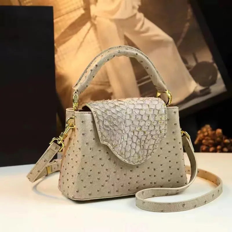 Sac à main de luxe haut de gamme - Sac à bandoulière à motif d'autruche de mode printanière
