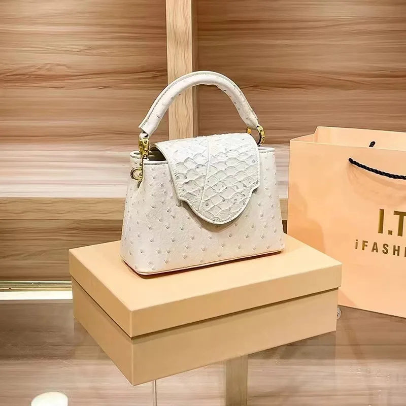 Sac à main de luxe haut de gamme - Sac à bandoulière à motif d'autruche de mode printanière