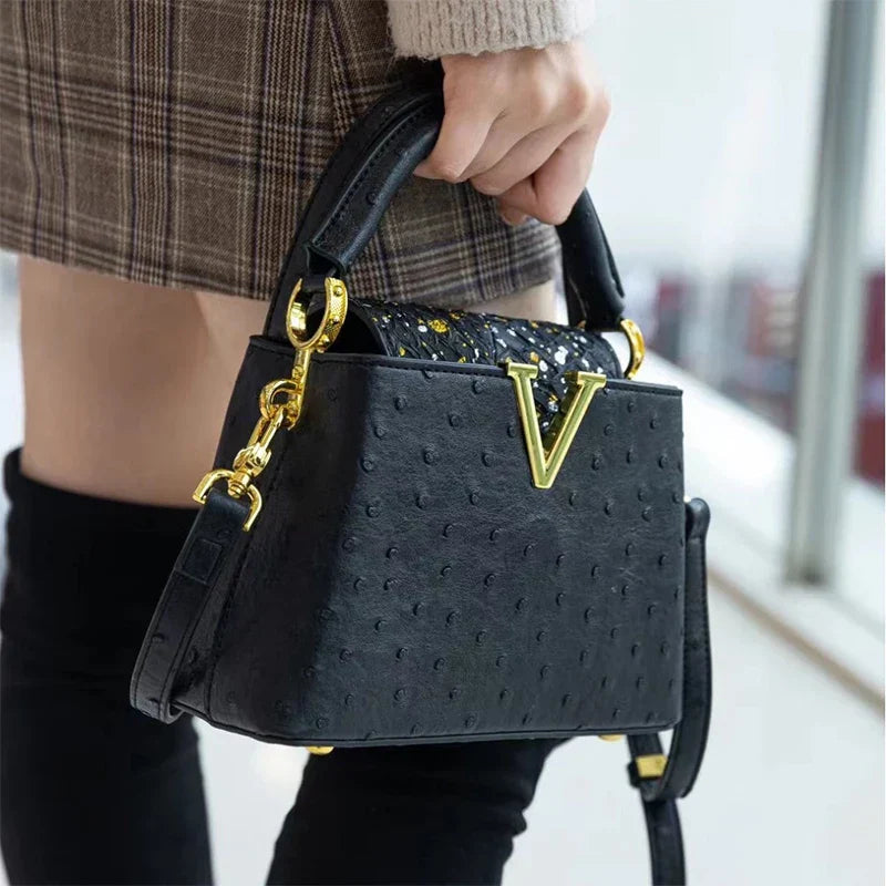 Sac à main de luxe haut de gamme - Sac à bandoulière à motif d'autruche de mode printanière