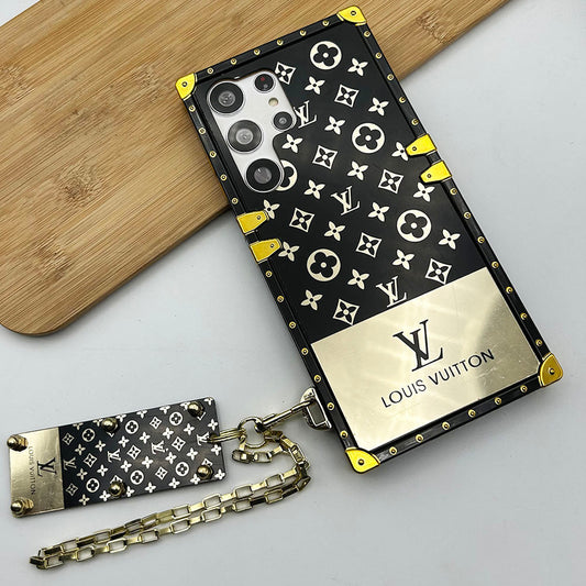 Caixa de marca de luxo com corrente para Samsung Galaxy S25/24/23 Series