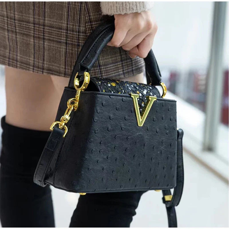 Sac à main de luxe haut de gamme - Sac à bandoulière à motif d'autruche de mode printanière