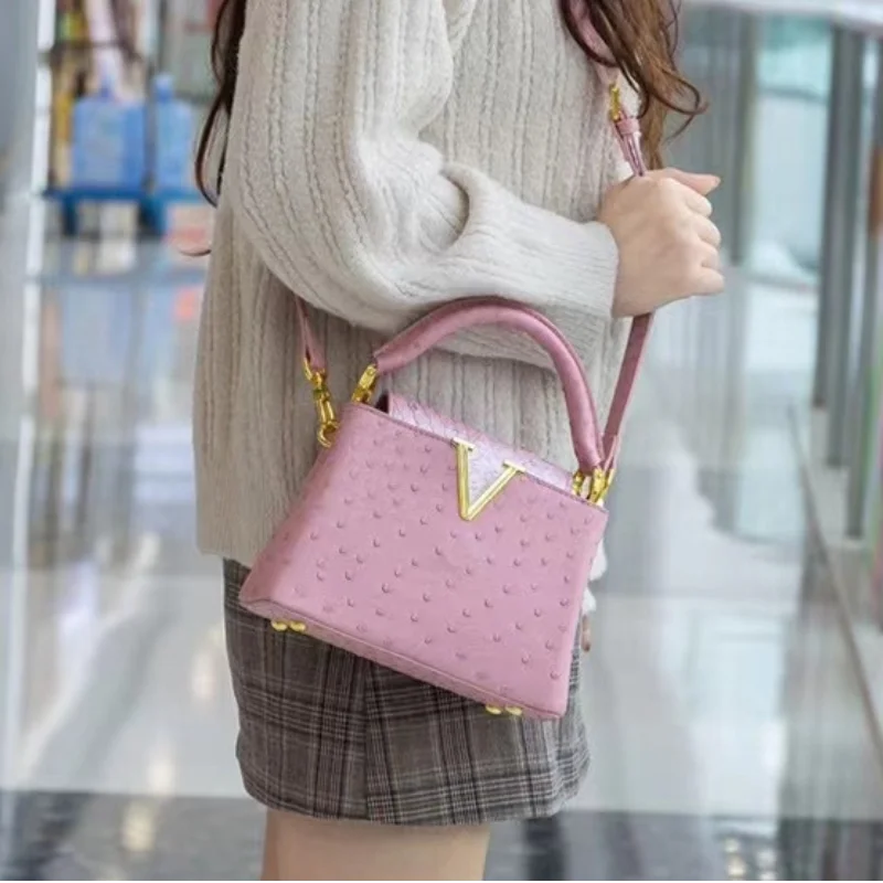 Sac à main de luxe haut de gamme - Sac à bandoulière à motif d'autruche de mode printanière