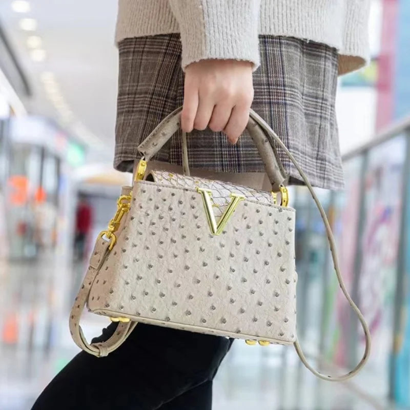 Sac à main de luxe haut de gamme - Sac à bandoulière à motif d'autruche de mode printanière